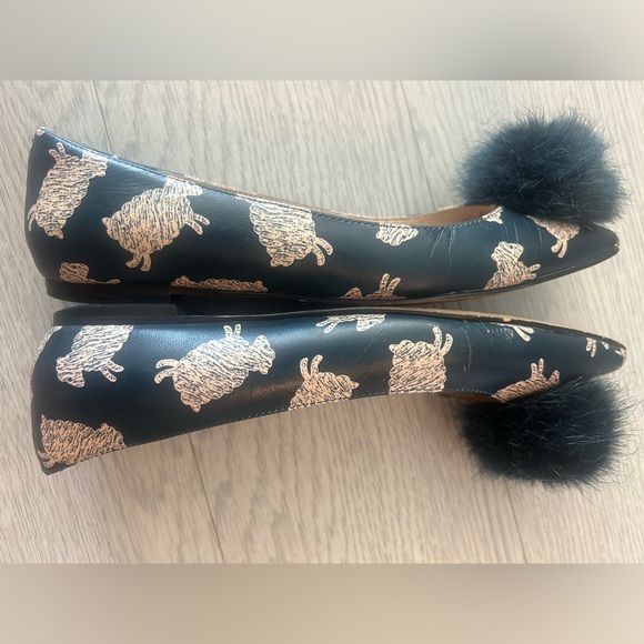 Sam Edelman Pointy Toe Flats Navy Sheep Print with Poms Size 6.5 - Picture 3 of 6